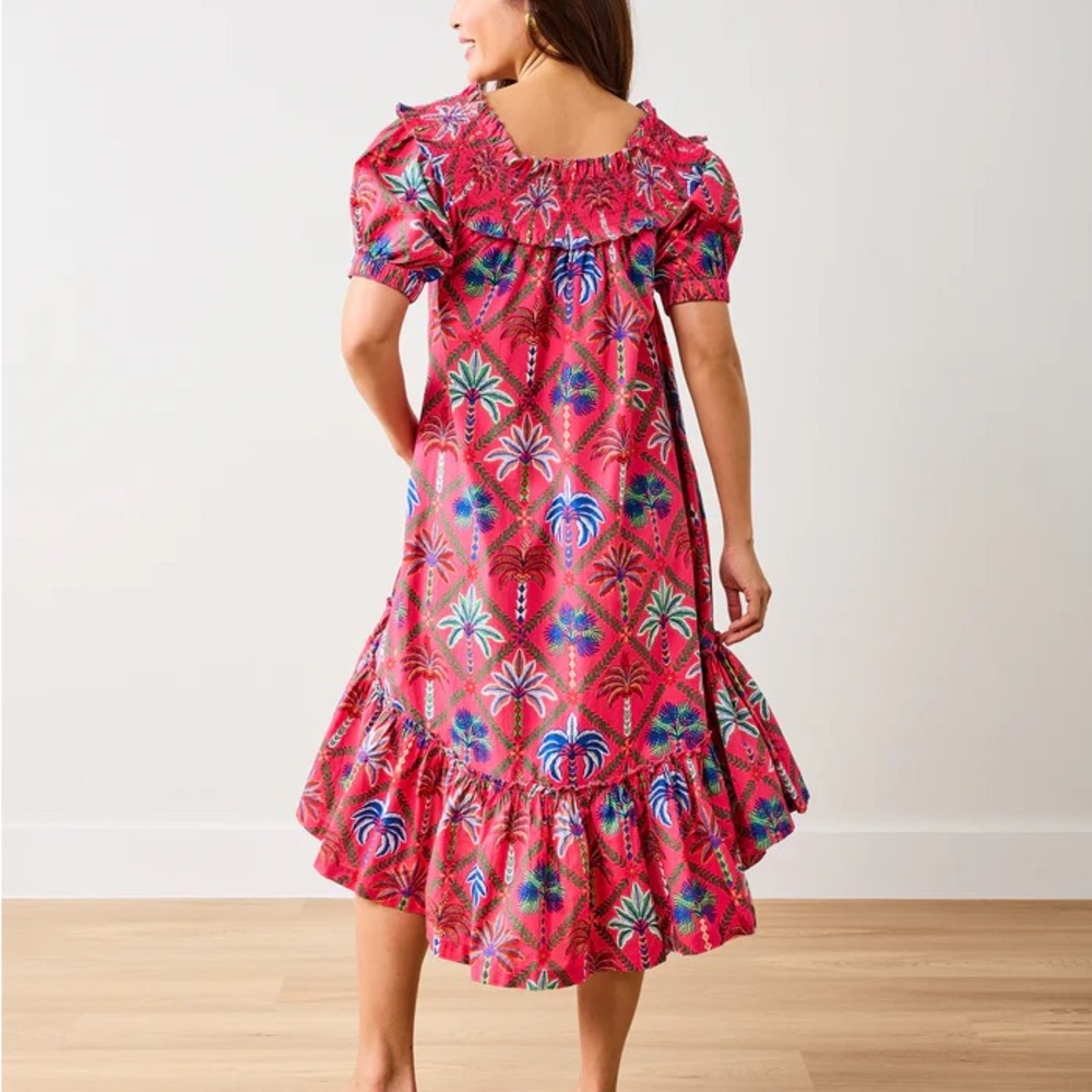 PrintFresh Smocked Neck Pink Floral Midi Dress